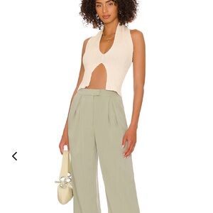 Lovers + Friends Wide-Leg Pleated Pants in Sage Green